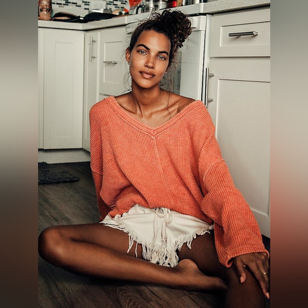 Free People Easy V Sweatshirt in Campground